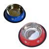 ALL4PETS STAINLESS-STEEL COLORED DOG BOWL WITH ANTI SKID RUBBER BASE BONE/PAW PRINT