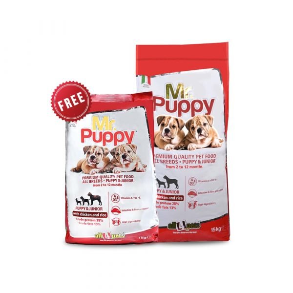 Dog Food Combo offer Mr.Puppy With Chicken & Rice 15kg + Free Mr.Puppy With Chicken & Rice 1kg
