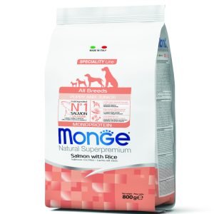 MONGE MONOPROTEIN-P/J WITH SALMON & RICE 800GM